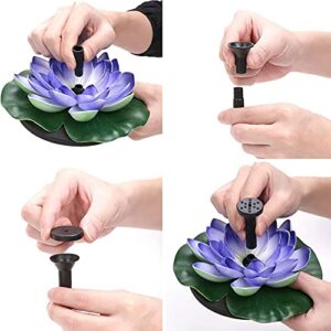 Lotus Solar Bird Bath Fountain,Outdoor Garden Solar Pond Pump for Fish Tank Aquarium Water Features,Free Standing Solar Fountain Pump Floating Solar Water Fountain with 4 Nozzles-Purple lotus 16cm(6.3