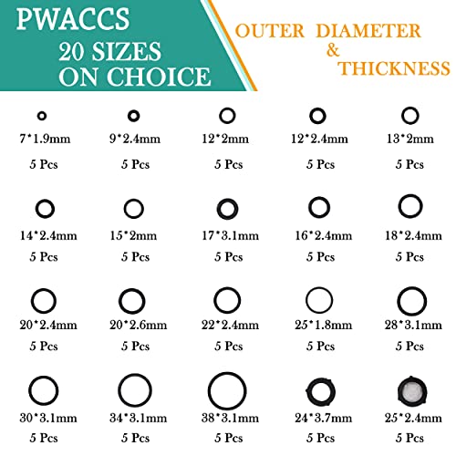 PWACCS High Pressure Washer O Ring Kit, Replacement Rubber Ring for Power Washer, General for Pump, Coupler, Adapter, Hose, Gun and Nozzle, 100 Pieces