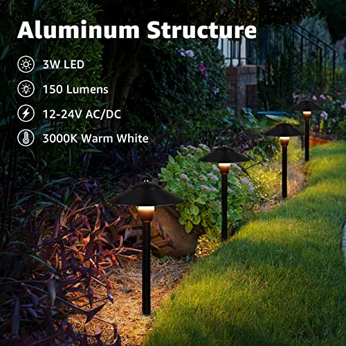 SUNVIE Low Voltage Landscape Pathway Lights, 12-24V 3W LED Path Lighting, 3000K Outdoor Low Voltage Landscape Lighting, IP65 Waterproof Aluminum Path and Area Light for Yard Garden Walkway, 2 Pack