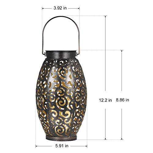 2 Pack Solar Lanterns, Hanging Solar Lantern Outdoor Lantern Solar Powered Lantern with Handle Metal Waterproof Decorative Solar Garden Lights for Patio Yard Pathway Walkway