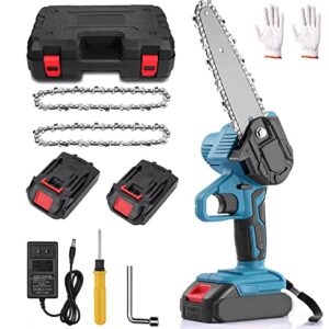 6-inch Cordless Mini Chainsaw, Handheld Electric Chain Saw with 2 Chains and 2 Batteries Rechargeable Chainsaw for Wood Cutting Garden Logging Tree Trimming Branch