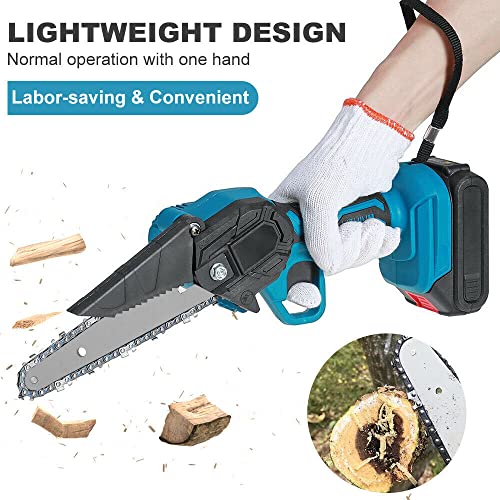 6-inch Cordless Mini Chainsaw, Handheld Electric Chain Saw with 2 Chains and 2 Batteries Rechargeable Chainsaw for Wood Cutting Garden Logging Tree Trimming Branch