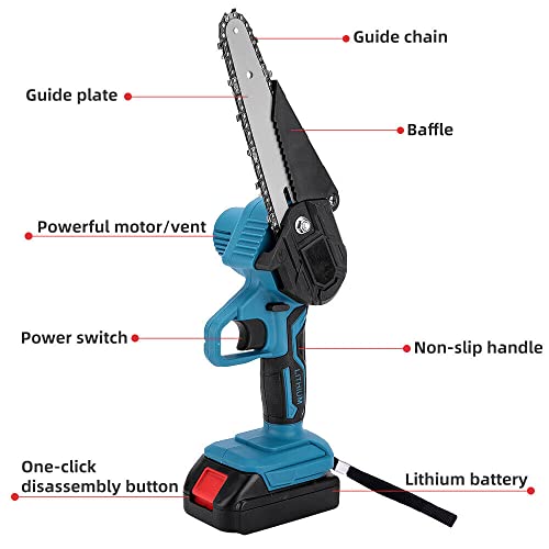 6-inch Cordless Mini Chainsaw, Handheld Electric Chain Saw with 2 Chains and 2 Batteries Rechargeable Chainsaw for Wood Cutting Garden Logging Tree Trimming Branch