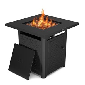 belleze 28-inch propane fire pit, 50,000 btu auto-ignition gas fire pit, csa-approved 2-in-1outdoor fire pit, gas fire pit table with lid and lava rocks, fire pits for outside, poolside, garden, party