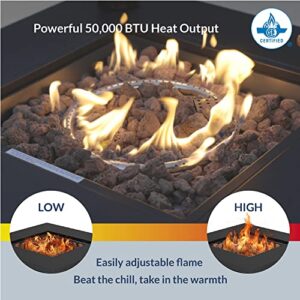 BELLEZE 28-Inch Propane Fire Pit, 50,000 BTU Auto-Ignition Gas Fire Pit, CSA-Approved 2-in-1Outdoor Fire Pit, Gas Fire Pit Table with Lid and Lava Rocks, Fire Pits for Outside, Poolside, Garden, Party