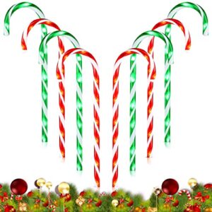 22″ christmas candy cane pathway markers lights, outdoor christmas decorations for yard patio garden walkway, candy cane christmas decor with stake, 8 pack, 4 red & 4 green