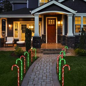 22" Christmas Candy Cane Pathway Markers Lights, Outdoor Christmas Decorations for Yard Patio Garden Walkway, Candy Cane Christmas Decor with Stake, 8 Pack, 4 Red & 4 Green