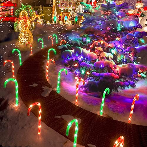 22" Christmas Candy Cane Pathway Markers Lights, Outdoor Christmas Decorations for Yard Patio Garden Walkway, Candy Cane Christmas Decor with Stake, 8 Pack, 4 Red & 4 Green