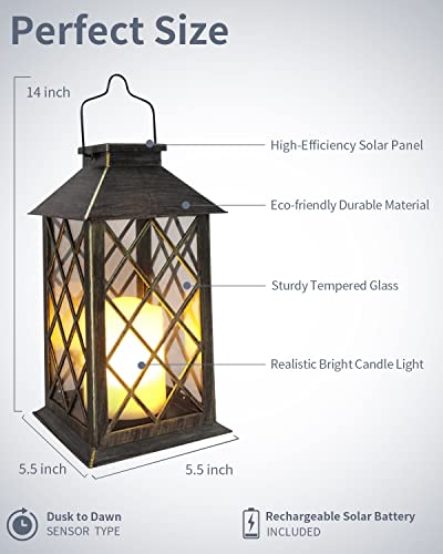 SHYMERY Solar Lantern,Outdoor Garden Hanging Lanterns,Set of 2,14 Inch Waterproof LED Flickering Flameless Candle Mission Lights for Table,Outdoor,Party Decorative