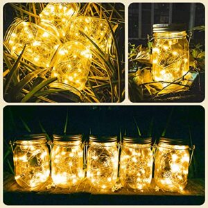 SunKite Solar Mason Jar Lights [Updated], 8 Pack 20 LED Waterproof Fairy Firefly Jar Lids String Lights with Hangers(NO Jars), Patio Yard Garden Wedding Decoration - Warm White