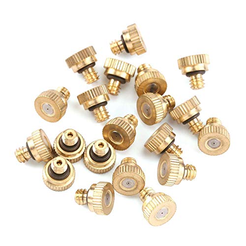 CozyCabin Mist Calcium Inhibitor Filter Bunle with 20 PCS Low Pressure Brass Outdoor Misting Nozzles 0.016" Orifice Thread Misting Water Mister Nozzle, for Garden Patio Mister