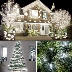 KOUQIYA Battery Operated Christmas Lights, 33ft 100 LED Battery Operated String Lights with Timer 8 Modes Waterproof String Lights for Xmas Outdoor Indoor Garden Party Decor, Cool White