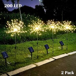 DenicMic 2 Pack Solar Firework Lights Outdoor 200 LED Solar Garden Decorative Lights 8 Mode Starburst Solar Star Waterproof for Patio Path Lawn Holiday Party Outdoor Christmas Decor (Warm White)