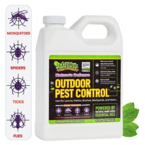 natural outdoor pest control spray -trifecta nature’s defense: insect killer, mosquito killer, spider killer, use for lawns, patios, backyard bug repellent, nano-sized essential oils, safe for people, planet, pets (best value concentrate – 32oz)