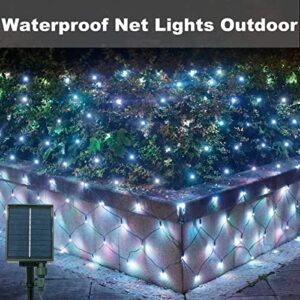 300 LED Solar Net Lights, 8 Modes Connectable Outdoor Mesh Lights, 14.8ft x 5ft Waterproof Green Wire String Lights for Bushes Trees Wall Party Hedges Fence Yard Garden Indoor Decor-Cool White