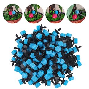 msdada 110 pcs adjustable irrigation drippers sprinklers emitter drip anti-clogging watering system for flower beds, gardens, lawn on 1/4” barb (blue)