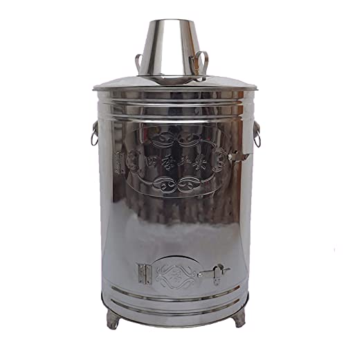 35L Stainless Steel Burn Barrel for Branches with Rack and Hook,Garden Incinerator Outdoor Bin for Burning Trash Leaf Yard Waste Debris Paper,Silver,35L