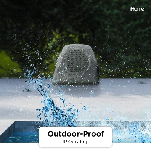 iHome iHRK-500S-PR Solar Powered Rechargeable Battery Powered Wireless All Weather Waterproof 5" Inch 30W Watt Pool Garden Outdoor Rock Speaker