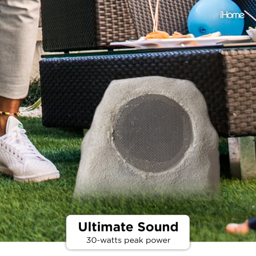 iHome iHRK-500S-PR Solar Powered Rechargeable Battery Powered Wireless All Weather Waterproof 5" Inch 30W Watt Pool Garden Outdoor Rock Speaker