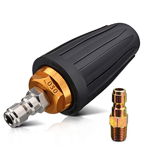 OneBom Turbo Nozzle 3000psi, 3.0GPM Turbo Spray Nozzle Rotating Pressure Washer,3.0 Orifice,with 2PCS 1/4’’ Quick Connect Plug for Car Garden Cleaning