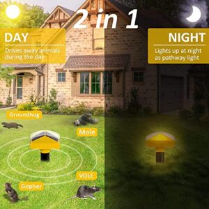 Diaotec Solar Powered Mole and Groundhog Repellent Stakes Outdoor Sonic Gopher Deterrent Spikes Vole Chaser Instead of Traps Killers Pest Control for Garden Yard Waterproof 4 Pack