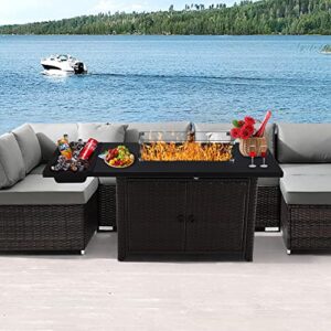 Propane Fire Pit Table, 54 in 50,000 BTU PE Rattan Gas Fire Pit with Glass Wind Guard, Waterproof Cover, Lava Glass, CSA Certified for Outside Garden/Patio/Deck/Poolside.