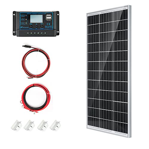 Nicesolar 100W 12V Solar Panel kit Monocrystalline Off Grid System Battery Charger for RV Boat Trailer Cabin Garden Shed Home, with 20A Charge Controller for Sealed Gel Flooded and Lithium Batteries