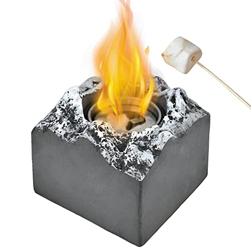 MERGLUBT Snow Mountain Tabletop Fire Pit, Mini Personal S'Mores Maker Tabletop Indoor Fire Pit,Portable Tabletop Fireplace, Rubbing Alcohol Fueled Concrete Fire Bowl, Gift for Christmas, Garden Decor