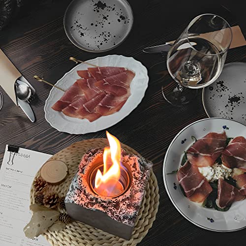 MERGLUBT Snow Mountain Tabletop Fire Pit, Mini Personal S'Mores Maker Tabletop Indoor Fire Pit,Portable Tabletop Fireplace, Rubbing Alcohol Fueled Concrete Fire Bowl, Gift for Christmas, Garden Decor