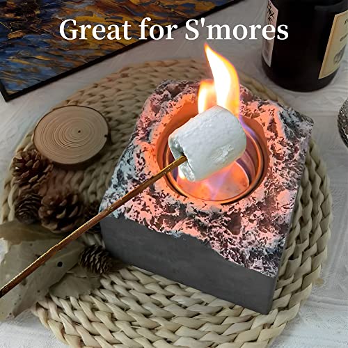 MERGLUBT Snow Mountain Tabletop Fire Pit, Mini Personal S'Mores Maker Tabletop Indoor Fire Pit,Portable Tabletop Fireplace, Rubbing Alcohol Fueled Concrete Fire Bowl, Gift for Christmas, Garden Decor