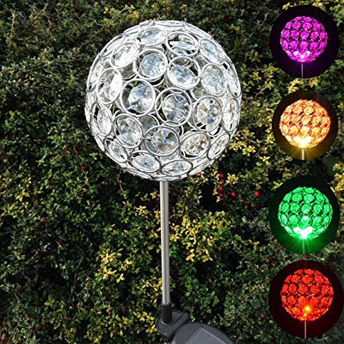 Florals Solar Crystal Ball Globe Light, Solar Power Multi-Color Color Changing LED Decorative Stake Garden Yard Light
