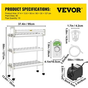 VEVOR Hydroponics Growing System, 90 Sites 10 Food-Grade PVC-U Pipes, 3 Layers Indoor Planting Kit with Water Pump, Timer, Nest Basket, Sponge, for Fruits, Vegetables, Herbs, White