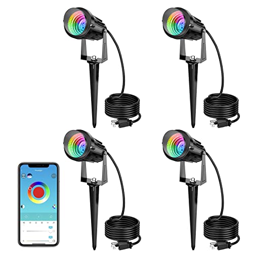 Musuger 1500LM LED High Brightness Outdoor Landscape Lighting 15W RGB Color Changing Landscape Lights Bluetooth Remote Control Spot-Lights with Plug in IP66 Waterproof Flood Light for Garden - 4 Pack