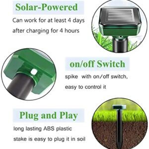 Solar Powered Mole Repellent Stakes - Safe and Quiet Ultrasonic Outdoor Pest Repellent Spike for Gopher, Vole, Groundhog and Shrews - Waterproof Outdoor Pest Deterrent for Lawn and Garden - 4 Pack