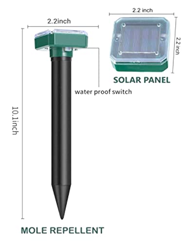 Solar Powered Mole Repellent Stakes - Safe and Quiet Ultrasonic Outdoor Pest Repellent Spike for Gopher, Vole, Groundhog and Shrews - Waterproof Outdoor Pest Deterrent for Lawn and Garden - 4 Pack