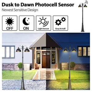 Dusk to Dawn Outdoor Lamp Post Lights with GFCI Outlet,Double-Head Farmhouse Street Light Fixture,Aluminum Exterior Black Pole Lights,Waterproof Lantern Lamp Outdoor Lighting for Garden,Patio,Pathway