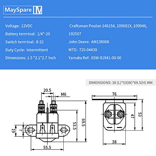 MaySpare Starter Solenoid Compatible With John Deere AM133094, MTD 725-04439 Cub Cadet Lawn Tractor