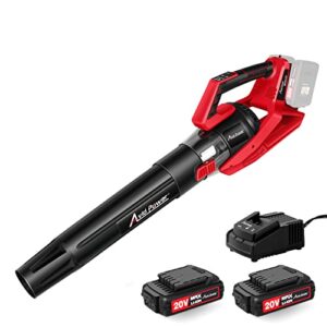 avid power 40v cordless leaf blower, brushless electric leaf blower 485-cfm 130-mph, battery powered blower with two 2.0ah batteries, 1-hour fast charger, 4 speeds and turbo function