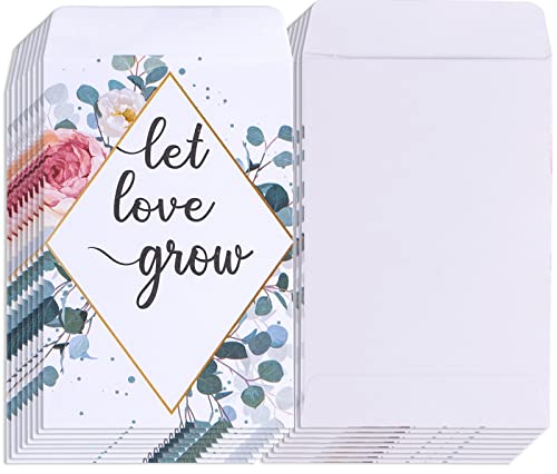 Whaline 200 Pack Watercolor Wedding Favor Seed Packets Self-Adhesive Let Love Grow White Envelope Rustic Small Flower Seeds Storage Packets for Garden Office Wedding Gift Party Favors, 3.5 x 2.4 Inch