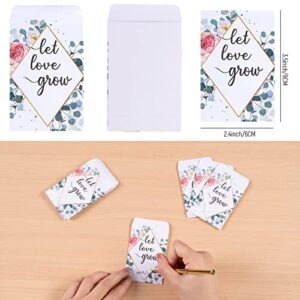 Whaline 200 Pack Watercolor Wedding Favor Seed Packets Self-Adhesive Let Love Grow White Envelope Rustic Small Flower Seeds Storage Packets for Garden Office Wedding Gift Party Favors, 3.5 x 2.4 Inch