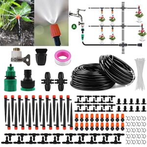 aumio drip irrigation kit 115ft garden irrigation system 1/4″ 1/2” blank distribution tubing watering system adjustable nozzle automatic irrigation equipment for greenhouse, flower bed, patio, lawn