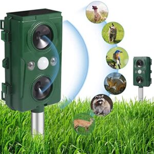 GOTSEVEN Ultrasonic Dog Chaser, Outdoor Solar Animal Deterrent, Motion Sensor and Flashing Lights Solar, Outdoor Waterproof Farm Garden Paddock, Dog, Cat, Bird, Squirrel, Green