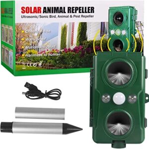 GOTSEVEN Ultrasonic Dog Chaser, Outdoor Solar Animal Deterrent, Motion Sensor and Flashing Lights Solar, Outdoor Waterproof Farm Garden Paddock, Dog, Cat, Bird, Squirrel, Green