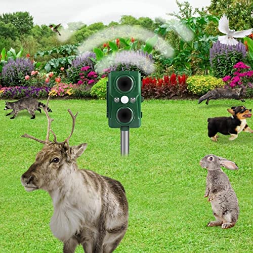 GOTSEVEN Ultrasonic Dog Chaser, Outdoor Solar Animal Deterrent, Motion Sensor and Flashing Lights Solar, Outdoor Waterproof Farm Garden Paddock, Dog, Cat, Bird, Squirrel, Green