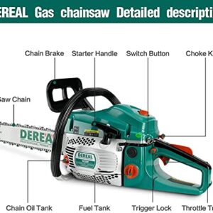 DEREAL 62cc Gas 18'' Chainsaw 2 Cycle Gasoline Powered Chain Saws Handheld for Home Garden