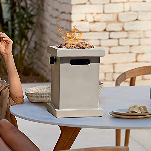 Patiorama Portable Tabletop Fireplace Small Propane Fire Pit, Outdoor 10 Inch Square Concrete Tabletop Gas Firebowl, 10,000 BTU, w/Lava Rocks, CSA Certification, for Garden, Patio-Light Grey