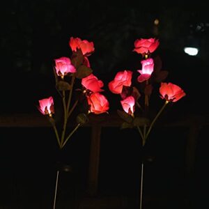 decorman solar garden rose lights, 2 pack realistic solar outdoor flower lights waterproof led stake landscape decorative lights with 10 roses for garden, lawn, yard, pathway, backyard (light pink)