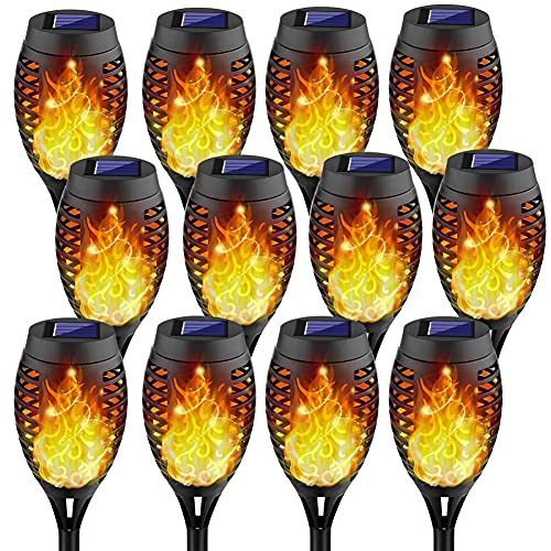 Kurifier 12Pack Flickering Flame Solar Torch Lights for Garden Decor, Waterproof Solar Lights Outdoor Decorative, Outdoor Decorations for Yard Porch Lawn Patio Outdoor Decor-Luces Solares para Jardin