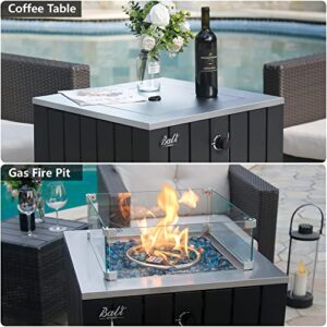 BALI OUTDOORS Gas Firepit Table 41,000 BTU, Square Propane Fire Pit with Stainless Steel Table Top Glass Wind Guard Blue Fire Stone, 23.6 Inch Outdoor Furniture Table for Backyard Patio Garden