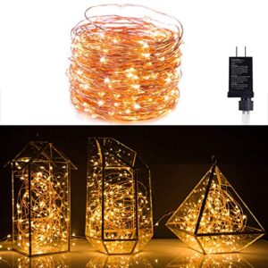 fairy lights plug in, 100ft 300led waterproof firefly lights on copper wire – ul adaptor included, starry string lights for wedding indoor outdoor christmas patio garden decoration, warm white